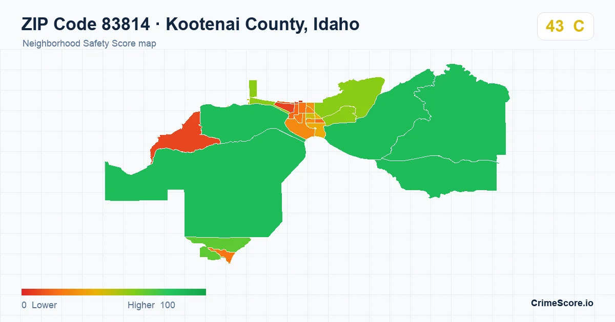 ZIP Code 83814 in Kootenai County, Idaho neighborhood Safety Score map