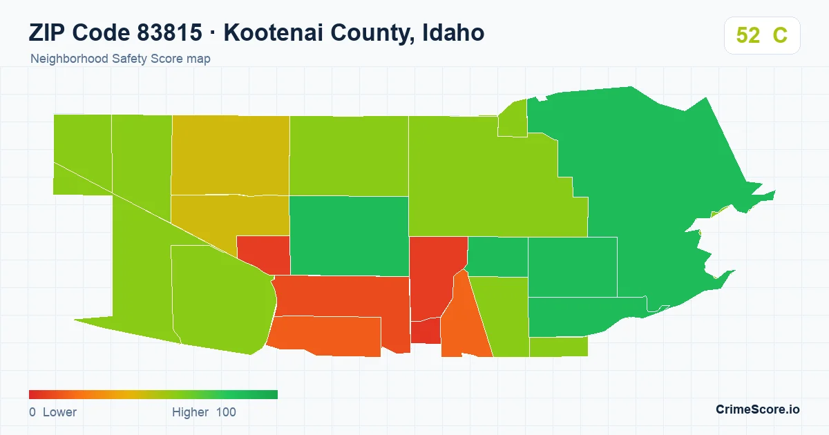 ZIP Code 83815 in Kootenai County, Idaho neighborhood Safety Score map