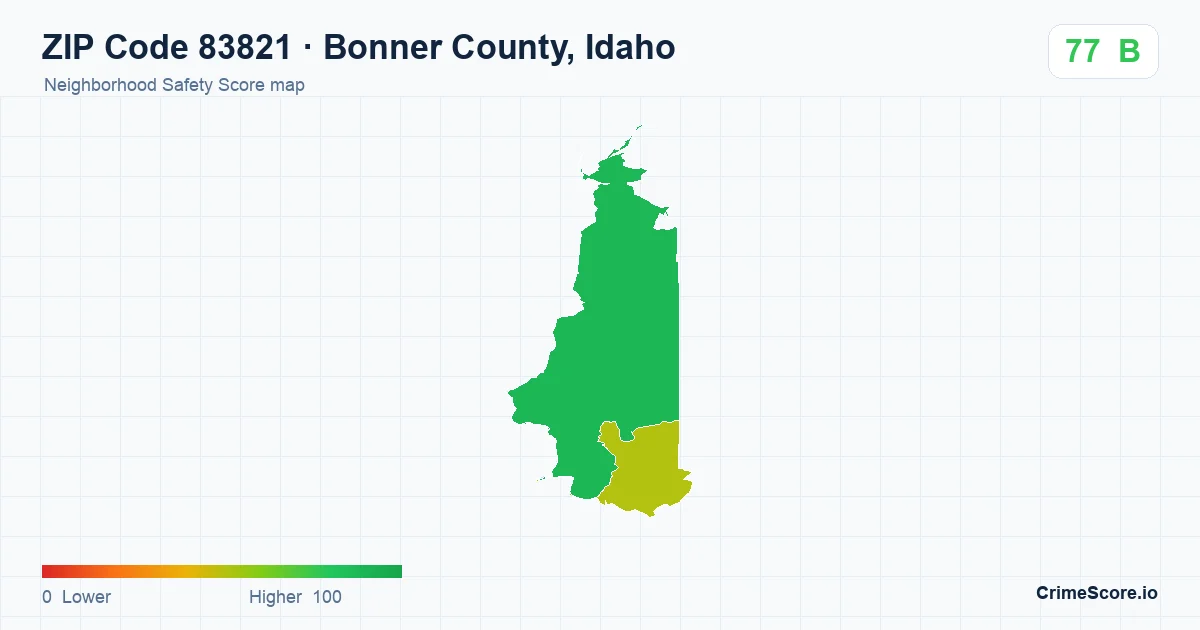 ZIP Code 83821 in Bonner County, Idaho neighborhood Safety Score map