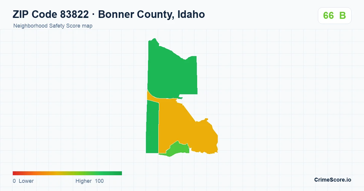 ZIP Code 83822 in Bonner County, Idaho neighborhood Safety Score map