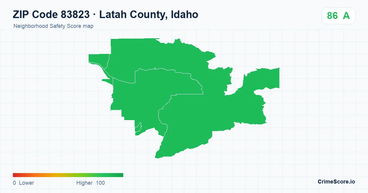 ZIP Code 83823 in Latah County, Idaho neighborhood Safety Score map