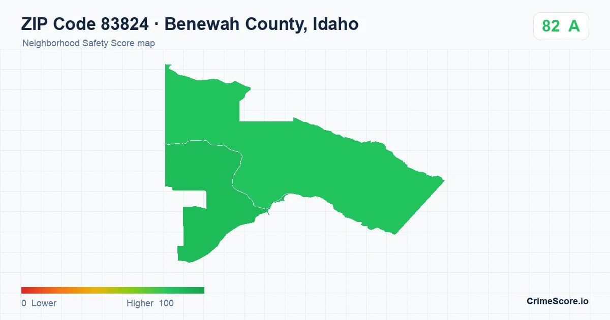 ZIP Code 83824 in Benewah County, Idaho neighborhood Safety Score map