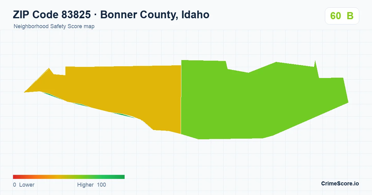 ZIP Code 83825 in Bonner County, Idaho neighborhood Safety Score map