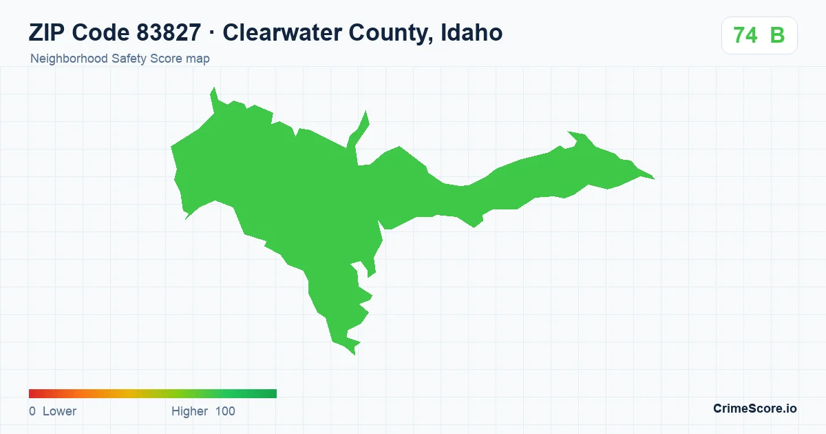 ZIP Code 83827 in Clearwater County, Idaho neighborhood Safety Score map