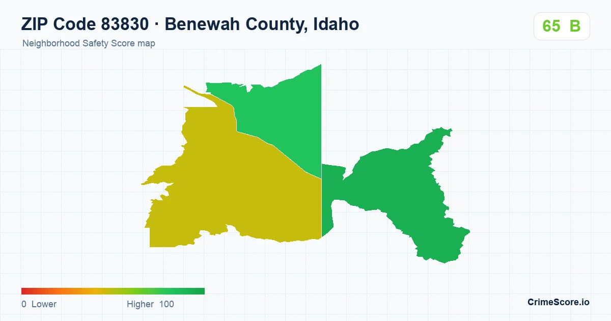 ZIP Code 83830 in Benewah County, Idaho neighborhood Safety Score map