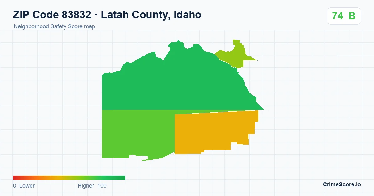 ZIP Code 83832 in Latah County, Idaho neighborhood Safety Score map