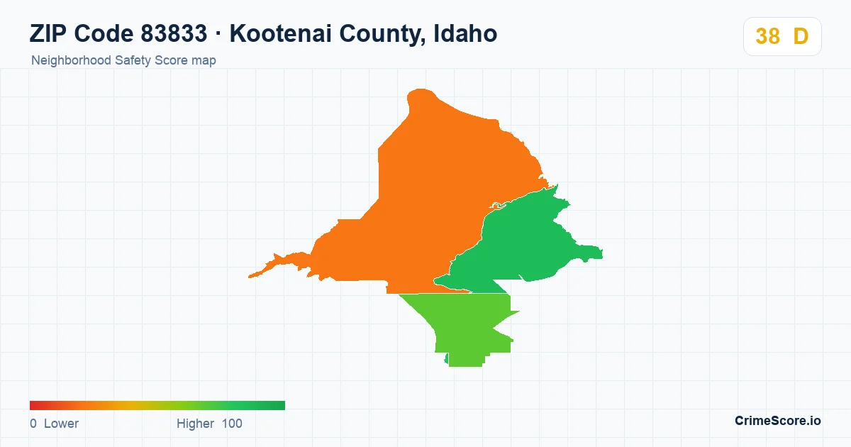 ZIP Code 83833 in Kootenai County, Idaho neighborhood Safety Score map