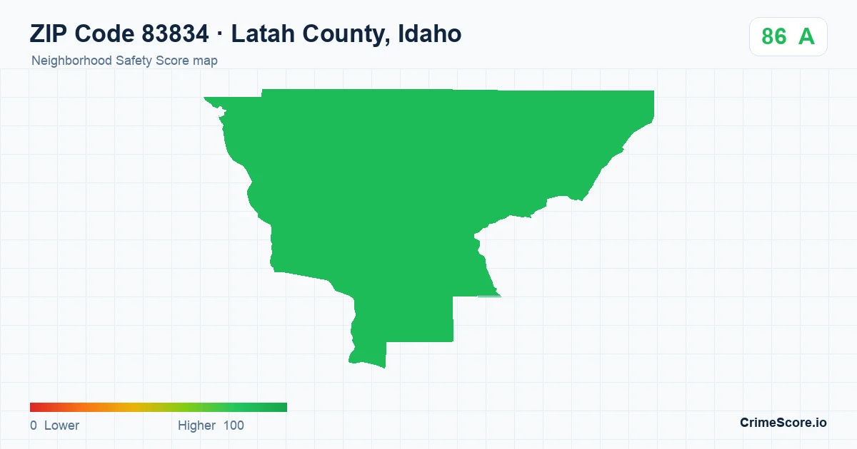 ZIP Code 83834 in Latah County, Idaho neighborhood Safety Score map