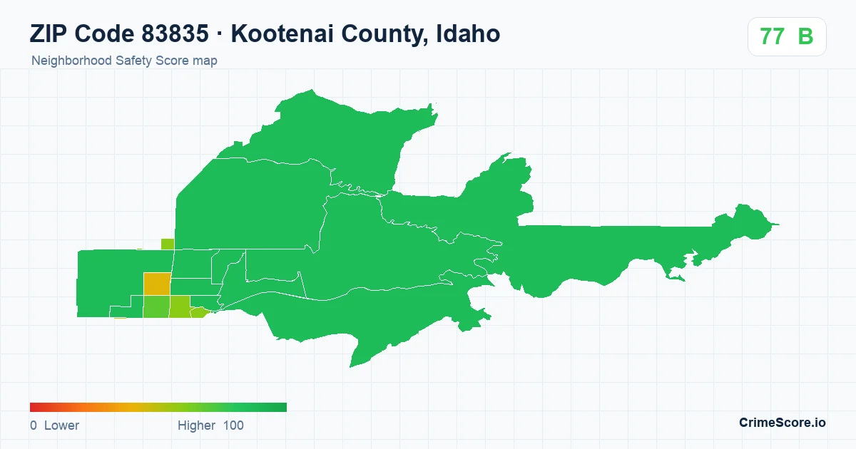 ZIP Code 83835 in Kootenai County, Idaho neighborhood Safety Score map