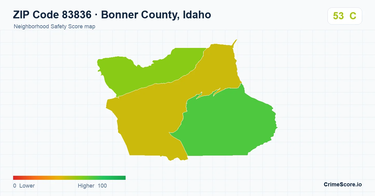 ZIP Code 83836 in Bonner County, Idaho neighborhood Safety Score map