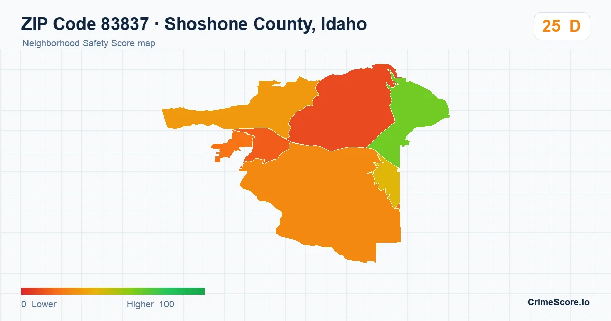 ZIP Code 83837 in Shoshone County, Idaho neighborhood Safety Score map