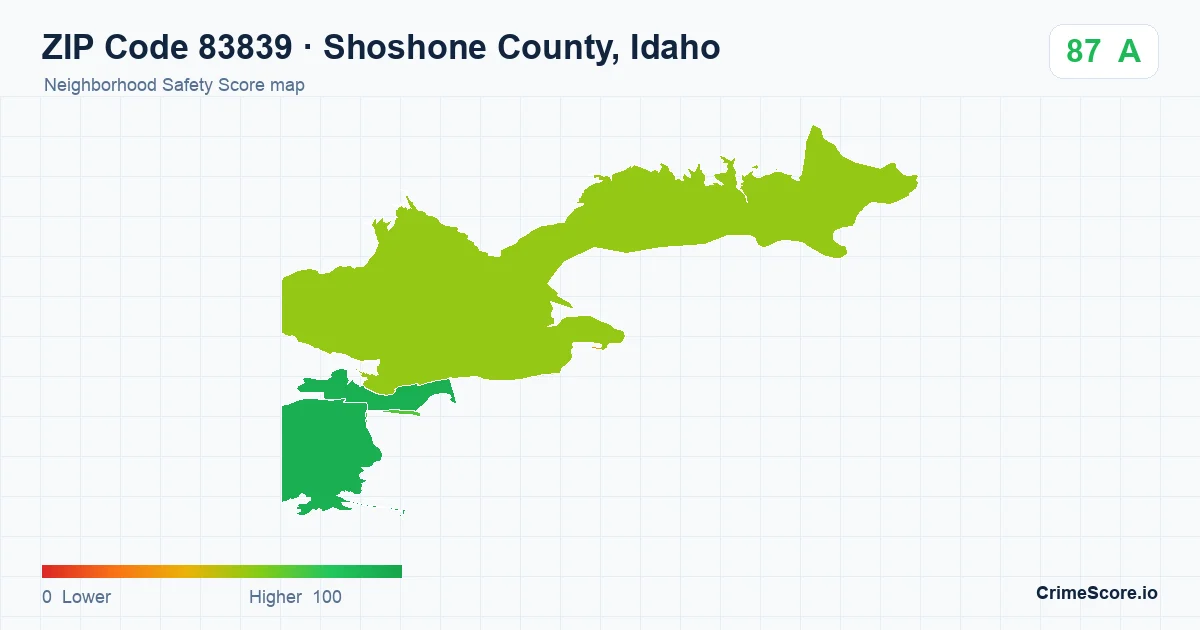 ZIP Code 83839 in Shoshone County, Idaho neighborhood Safety Score map