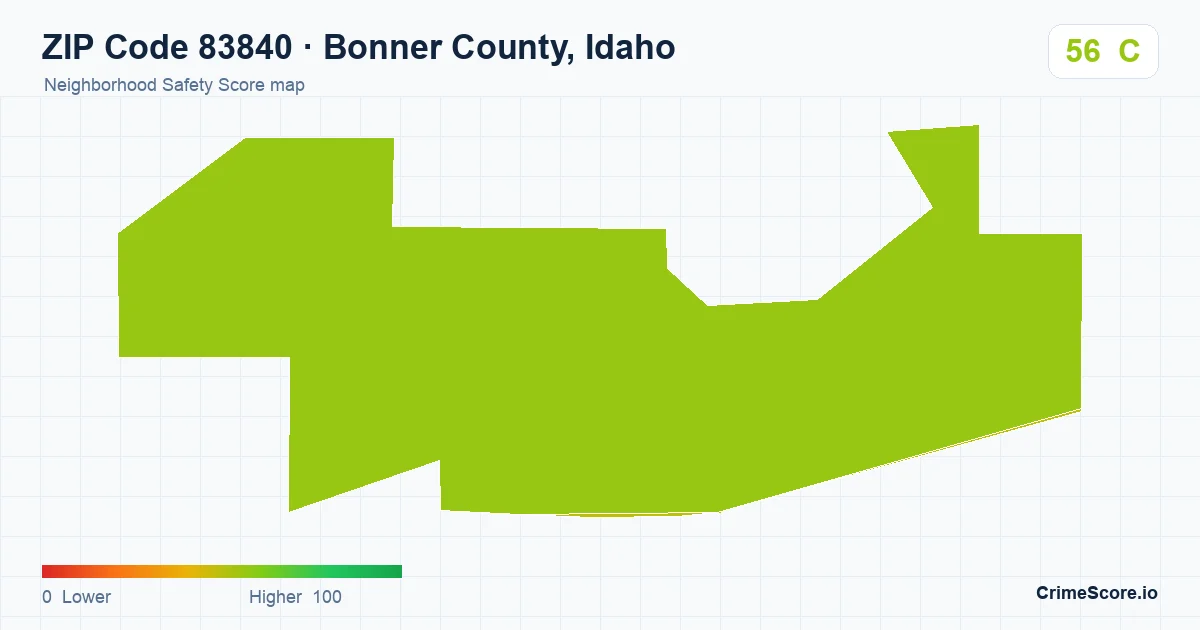 ZIP Code 83840 in Bonner County, Idaho neighborhood Safety Score map