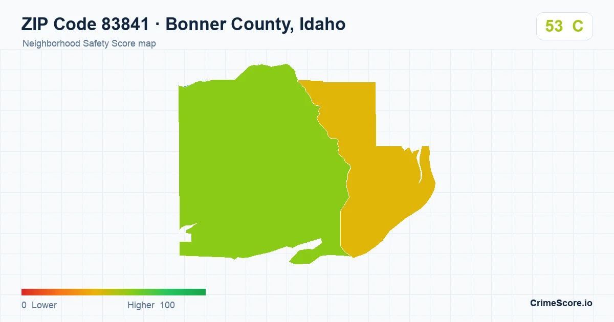 ZIP Code 83841 in Bonner County, Idaho neighborhood Safety Score map