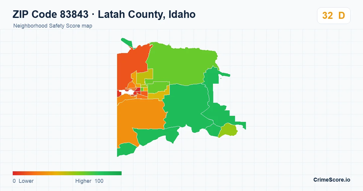 ZIP Code 83843 in Latah County, Idaho neighborhood Safety Score map