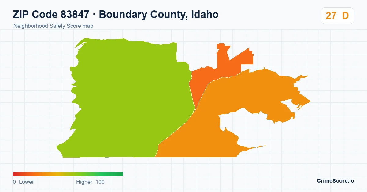 ZIP Code 83847 in Boundary County, Idaho neighborhood Safety Score map