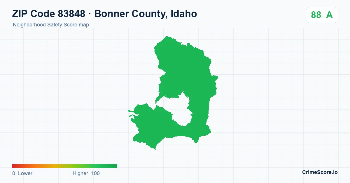 ZIP Code 83848 in Bonner County, Idaho neighborhood Safety Score map