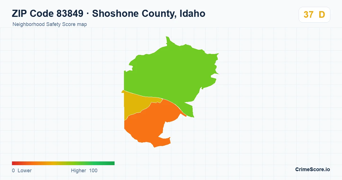 ZIP Code 83849 in Shoshone County, Idaho neighborhood Safety Score map
