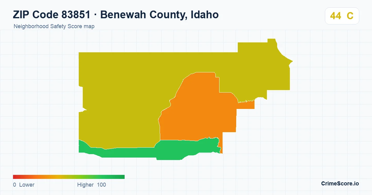 ZIP Code 83851 in Benewah County, Idaho neighborhood Safety Score map