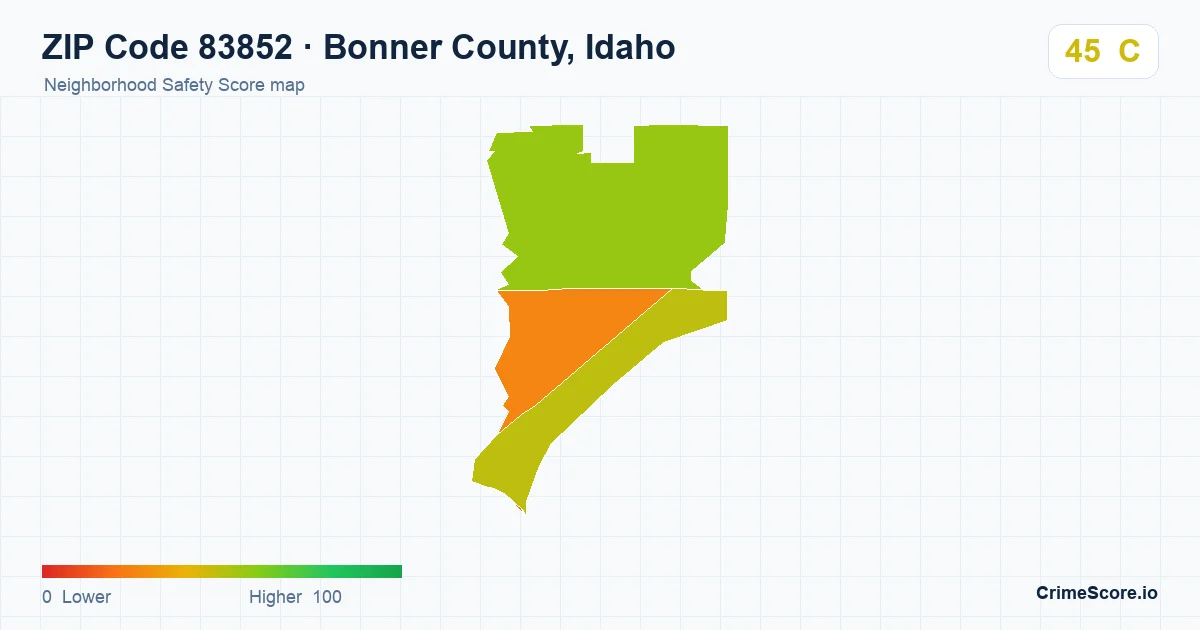 ZIP Code 83852 in Bonner County, Idaho neighborhood Safety Score map