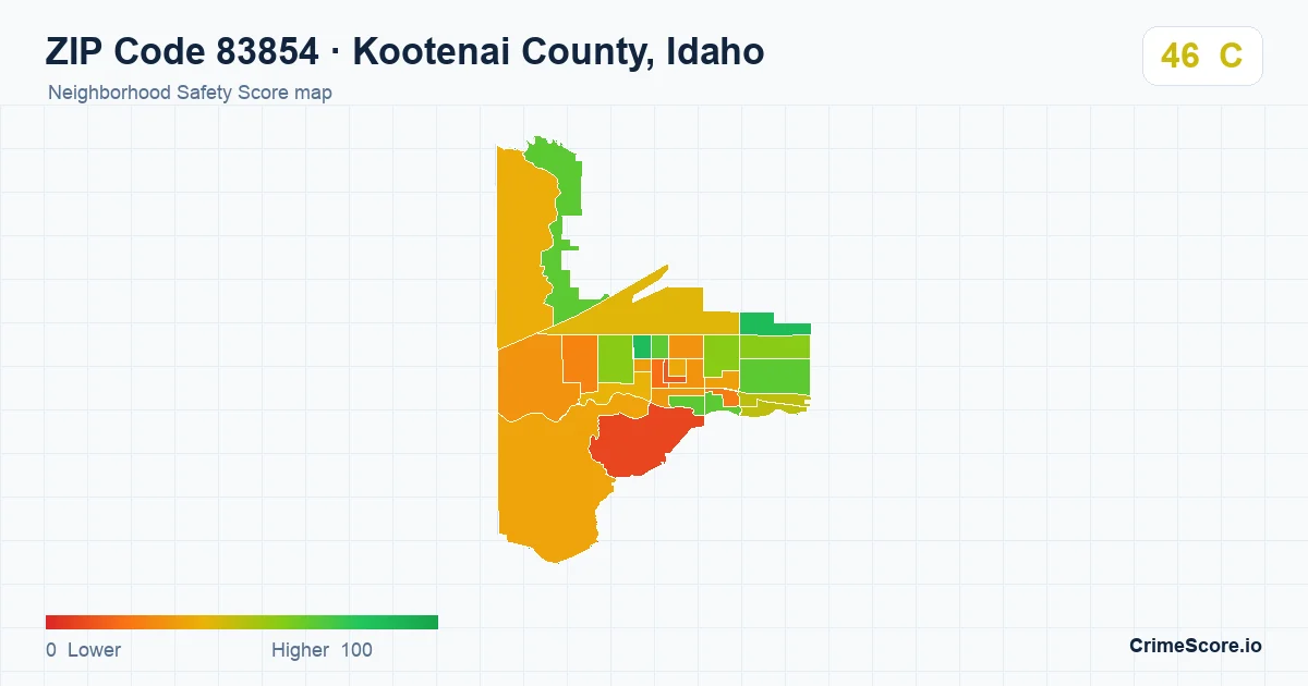 ZIP Code 83854 in Kootenai County, Idaho neighborhood Safety Score map