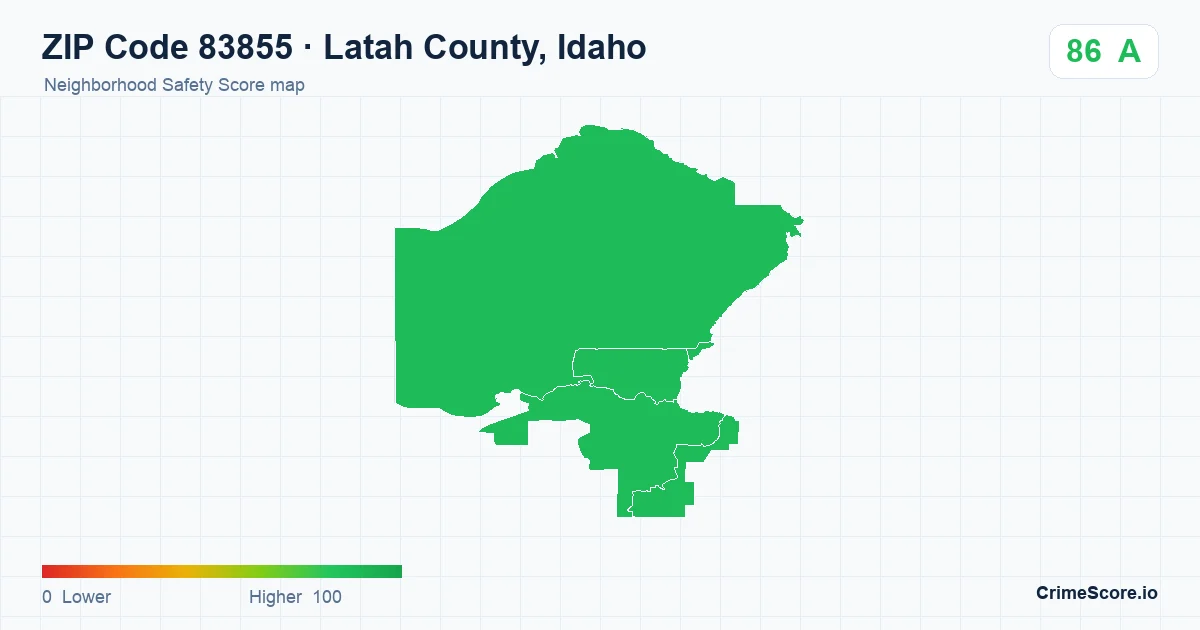 ZIP Code 83855 in Latah County, Idaho neighborhood Safety Score map