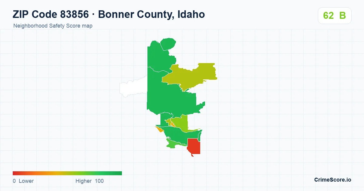 ZIP Code 83856 in Bonner County, Idaho neighborhood Safety Score map
