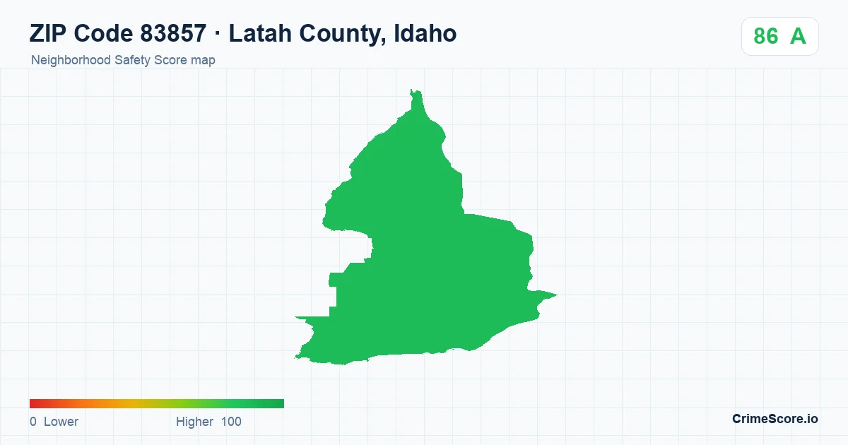 ZIP Code 83857 in Latah County, Idaho neighborhood Safety Score map