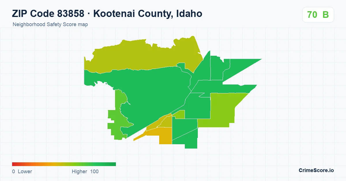 ZIP Code 83858 in Kootenai County, Idaho neighborhood Safety Score map