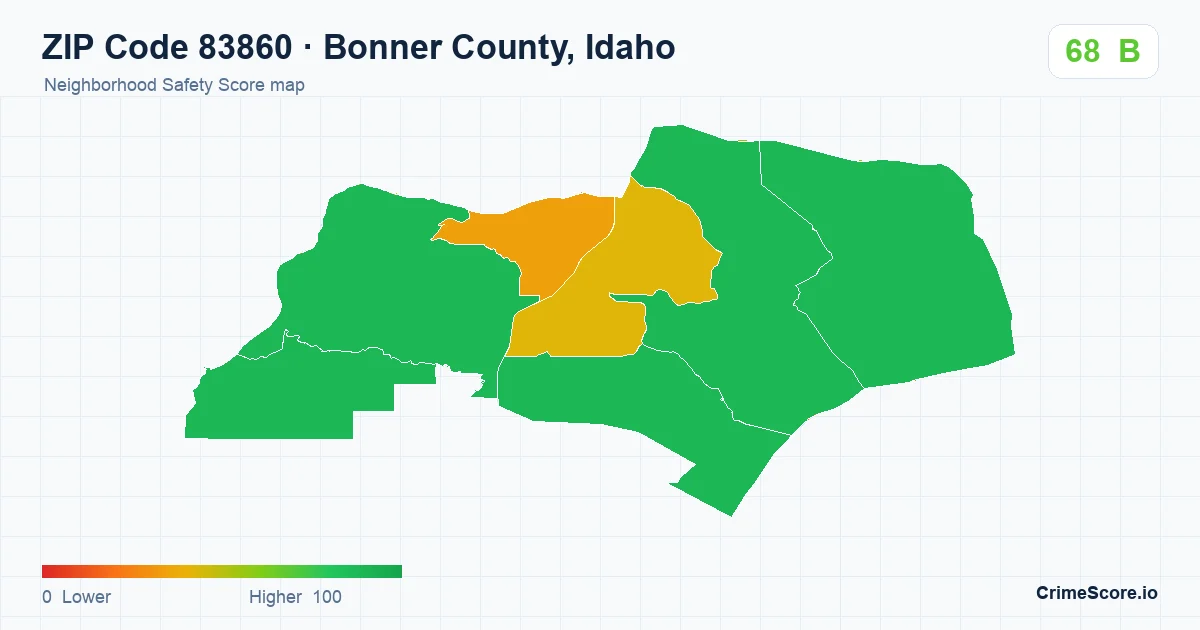 ZIP Code 83860 in Bonner County, Idaho neighborhood Safety Score map