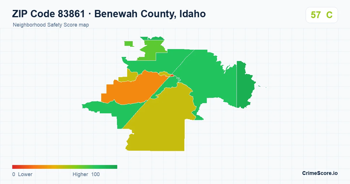 ZIP Code 83861 in Benewah County, Idaho neighborhood Safety Score map