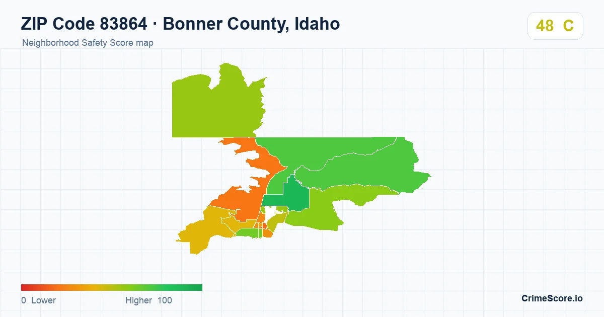 ZIP Code 83864 in Bonner County, Idaho neighborhood Safety Score map