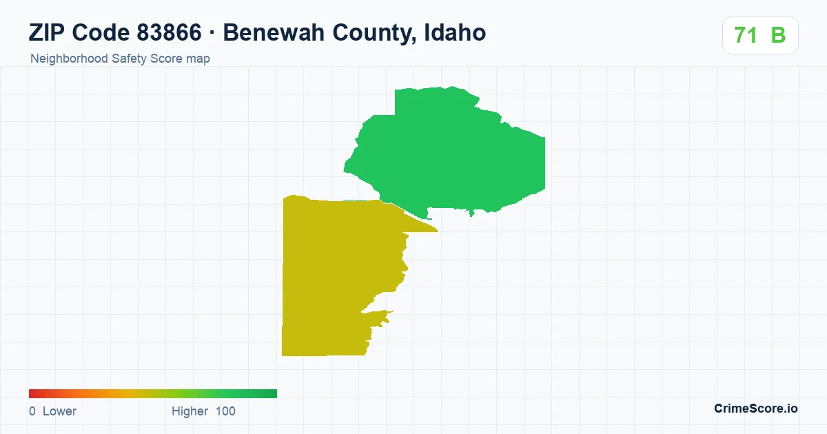ZIP Code 83866 in Benewah County, Idaho neighborhood Safety Score map