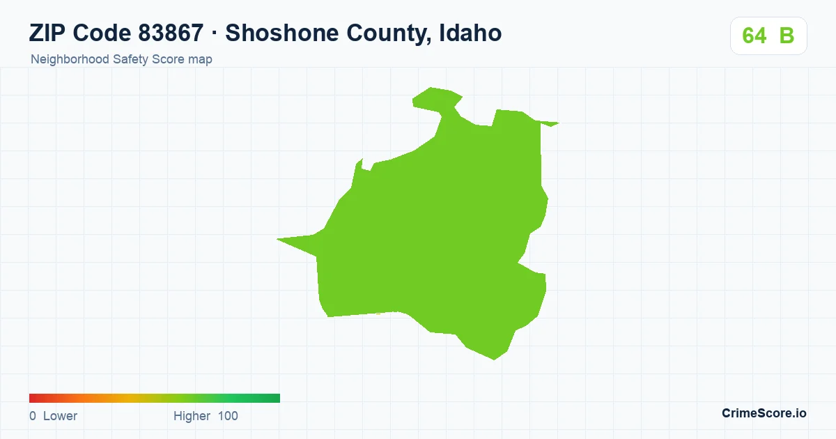 ZIP Code 83867 in Shoshone County, Idaho neighborhood Safety Score map