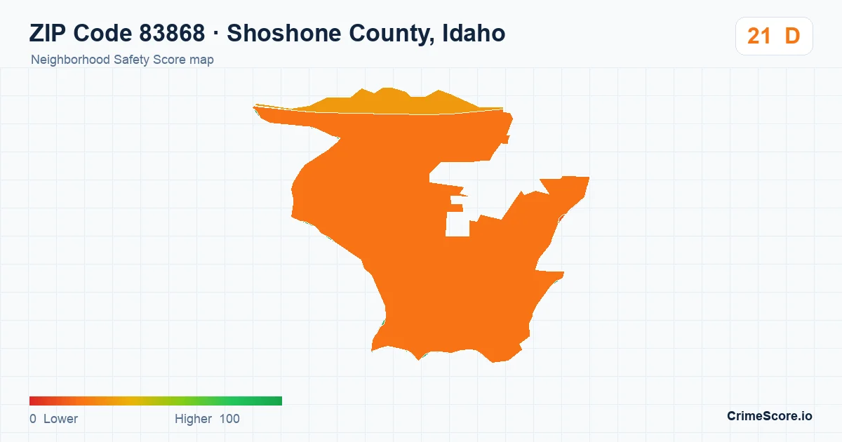 ZIP Code 83868 in Shoshone County, Idaho neighborhood Safety Score map
