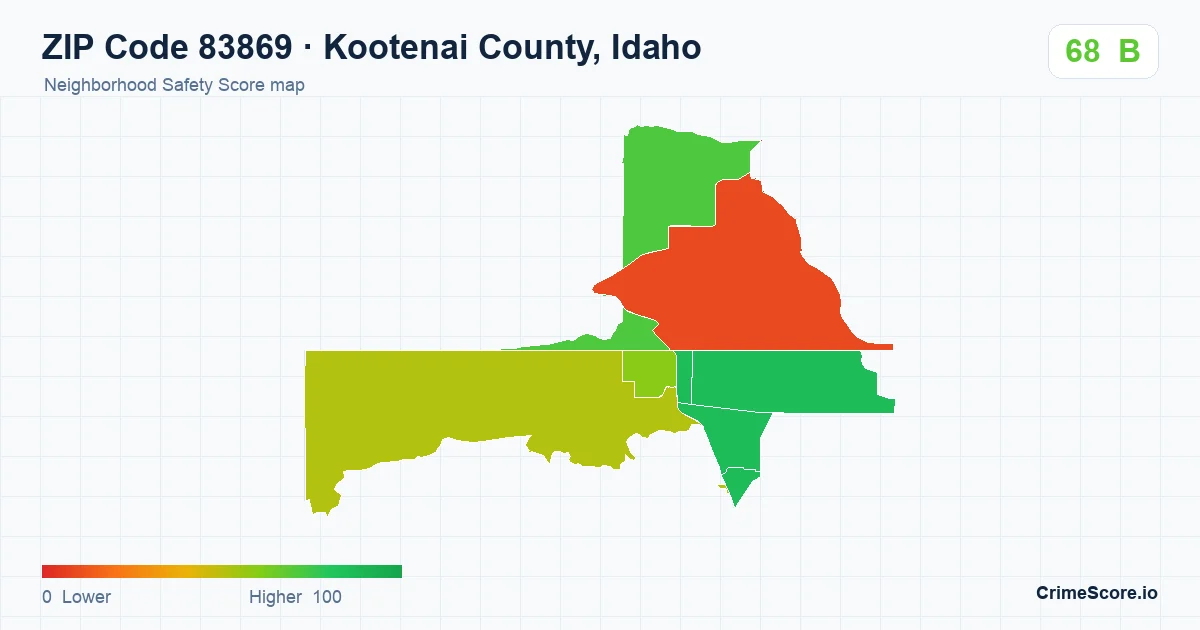 ZIP Code 83869 in Kootenai County, Idaho neighborhood Safety Score map