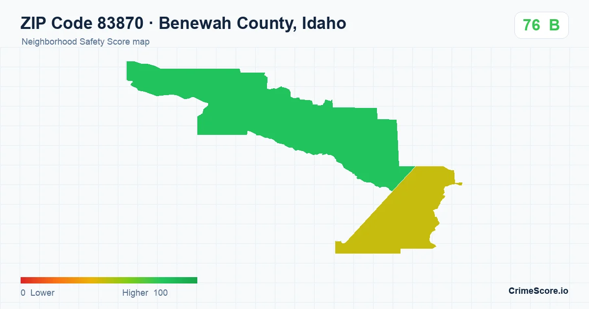 ZIP Code 83870 in Benewah County, Idaho neighborhood Safety Score map