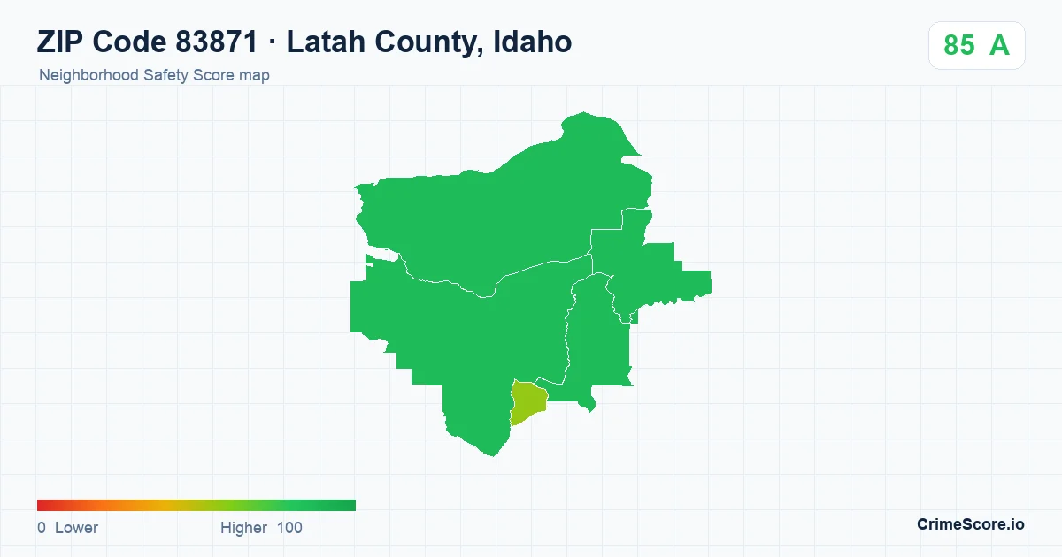 ZIP Code 83871 in Latah County, Idaho neighborhood Safety Score map