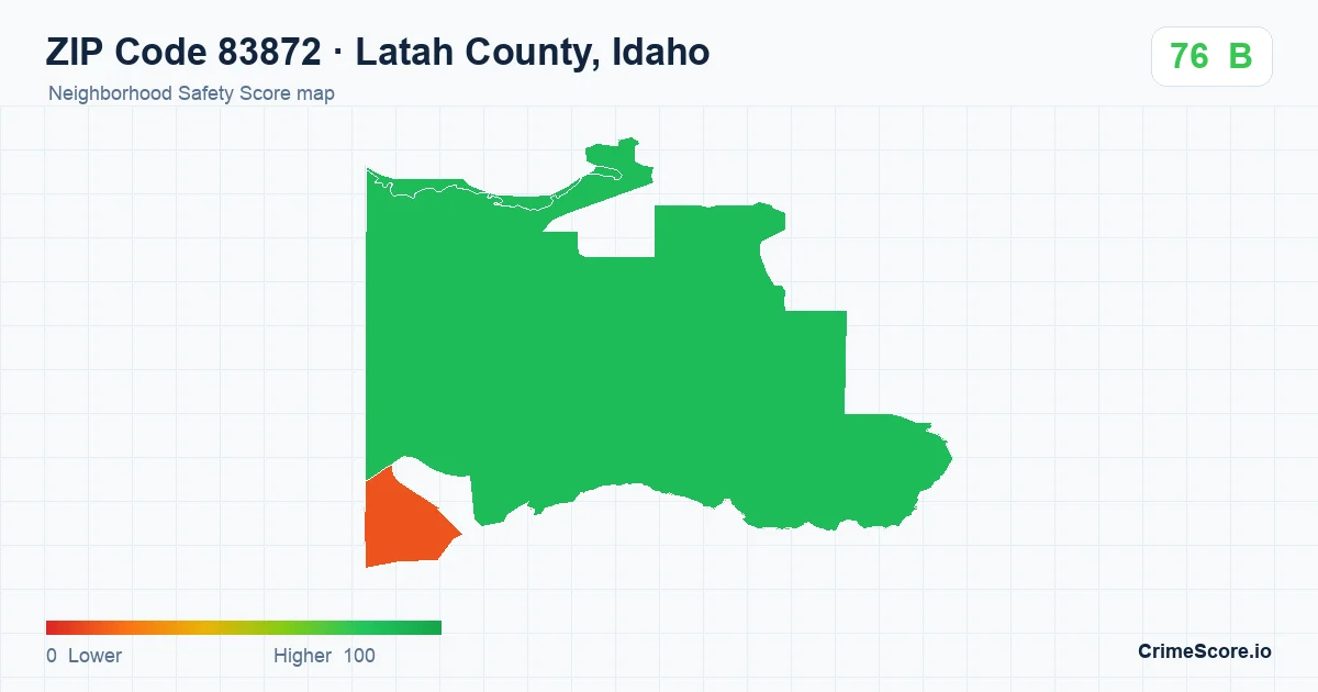 ZIP Code 83872 in Latah County, Idaho neighborhood Safety Score map