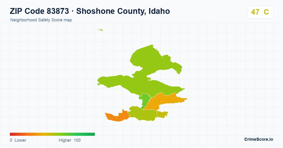 ZIP Code 83873 in Shoshone County, Idaho neighborhood Safety Score map