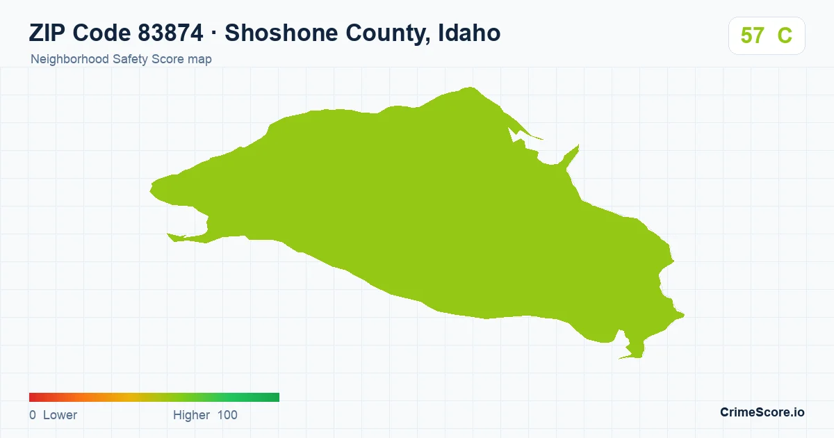 ZIP Code 83874 in Shoshone County, Idaho neighborhood Safety Score map