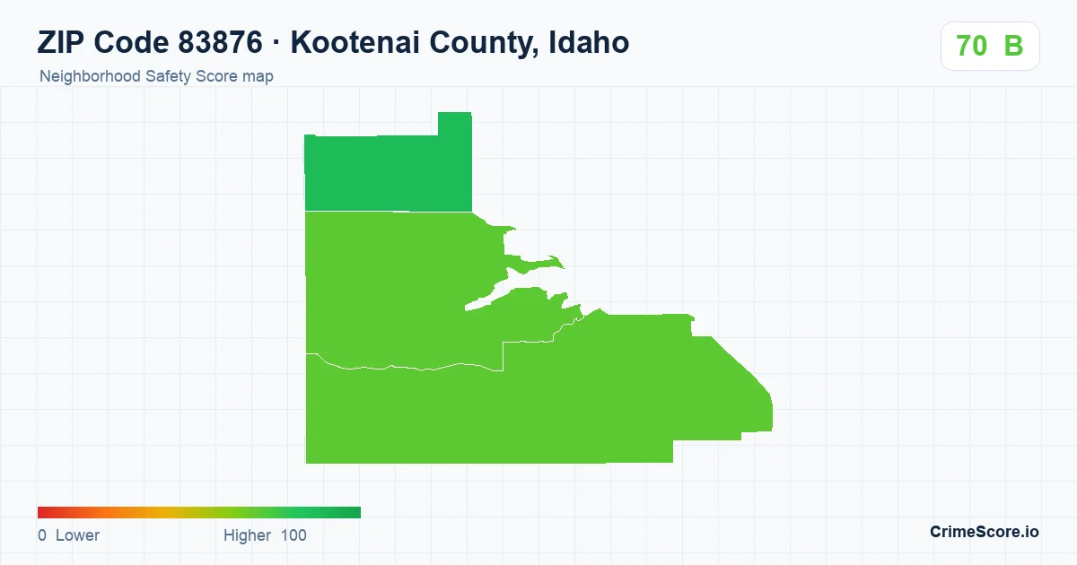 ZIP Code 83876 in Kootenai County, Idaho neighborhood Safety Score map