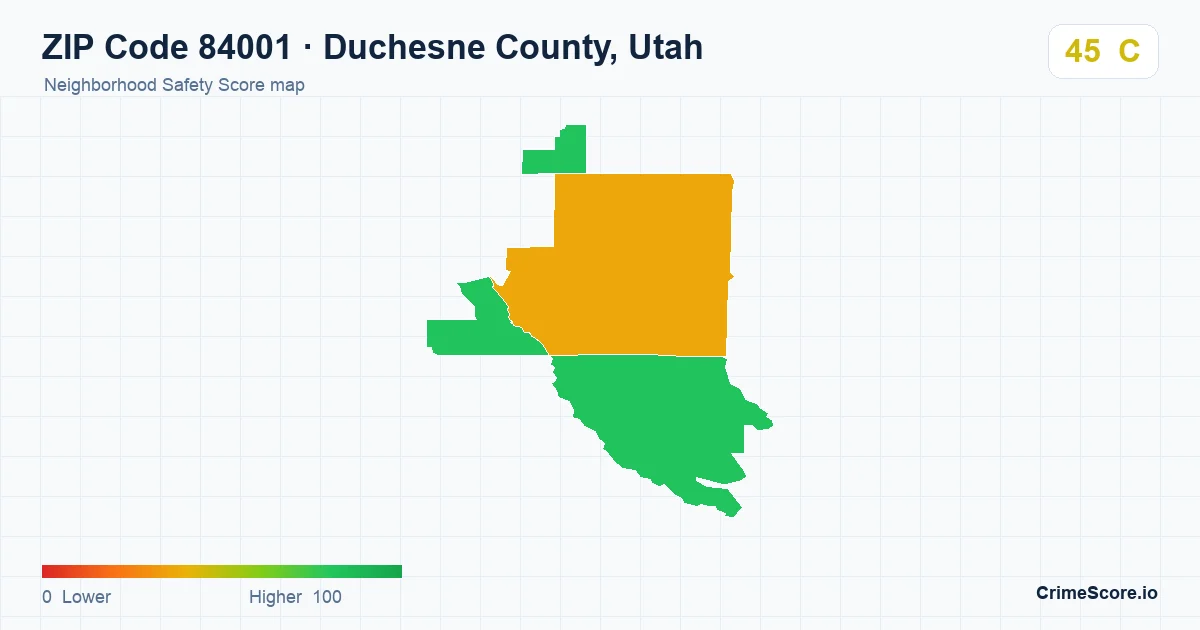 ZIP Code 84001 in Duchesne County, Utah neighborhood Safety Score map