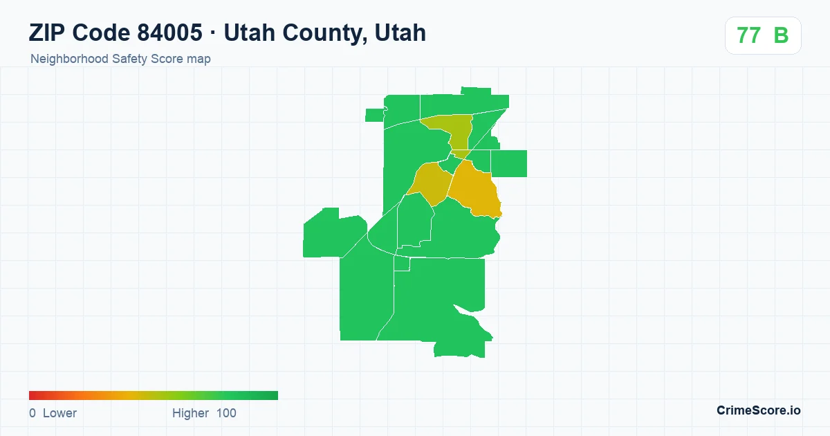 ZIP Code 84005 in Utah County, Utah neighborhood Safety Score map