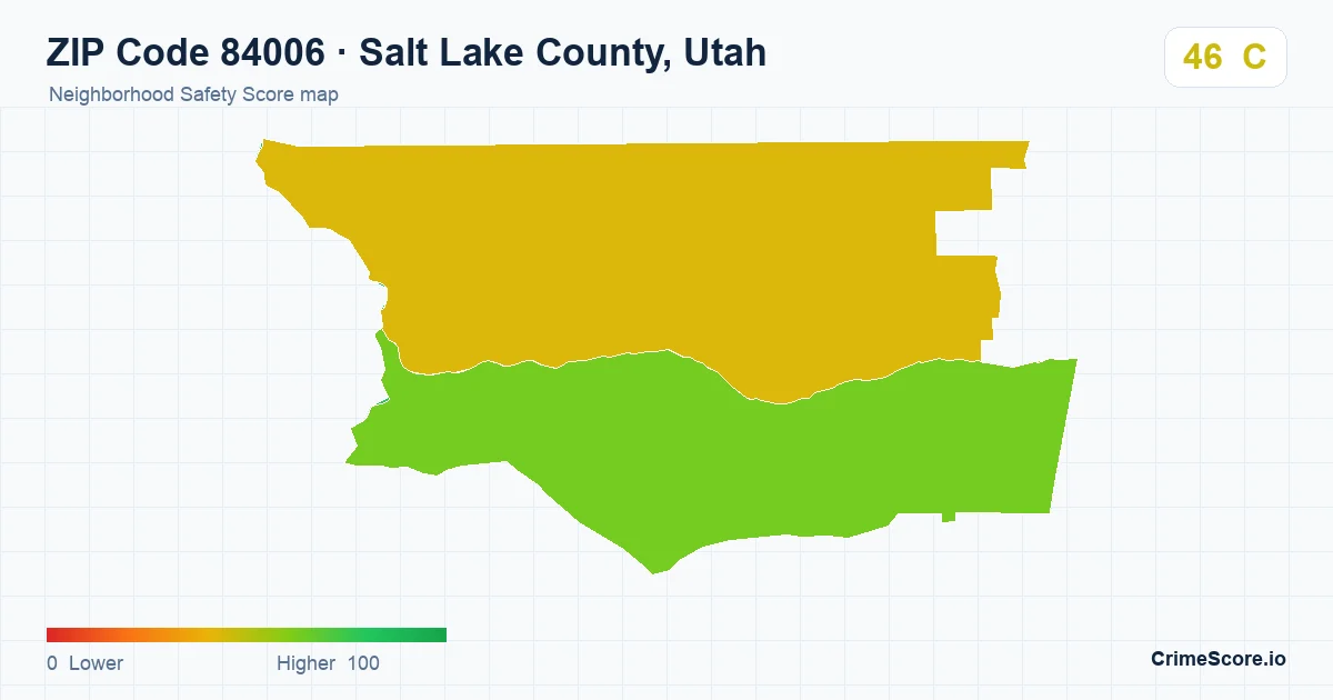ZIP Code 84006 in Salt Lake County, Utah neighborhood Safety Score map