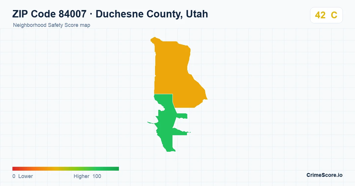 ZIP Code 84007 in Duchesne County, Utah neighborhood Safety Score map
