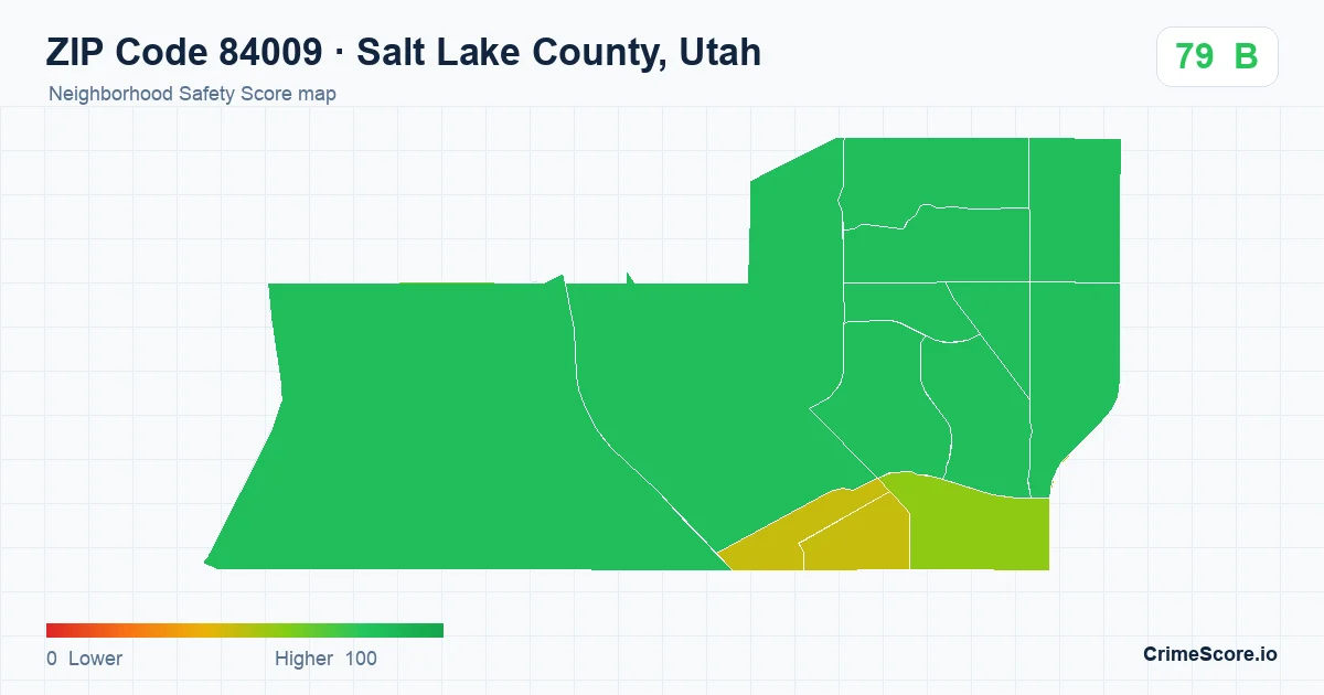 ZIP Code 84009 in Salt Lake County, Utah neighborhood Safety Score map