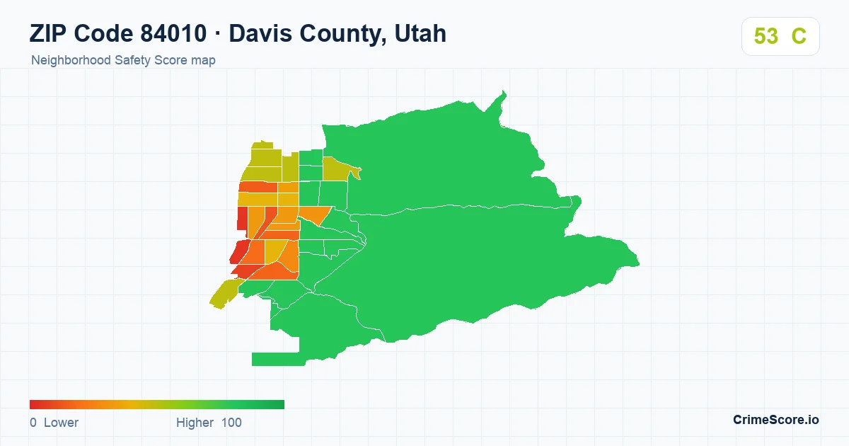ZIP Code 84010 in Davis County, Utah neighborhood Safety Score map