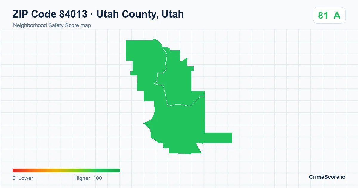 ZIP Code 84013 in Utah County, Utah neighborhood Safety Score map