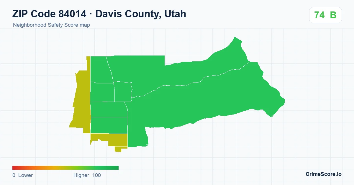 ZIP Code 84014 in Davis County, Utah neighborhood Safety Score map